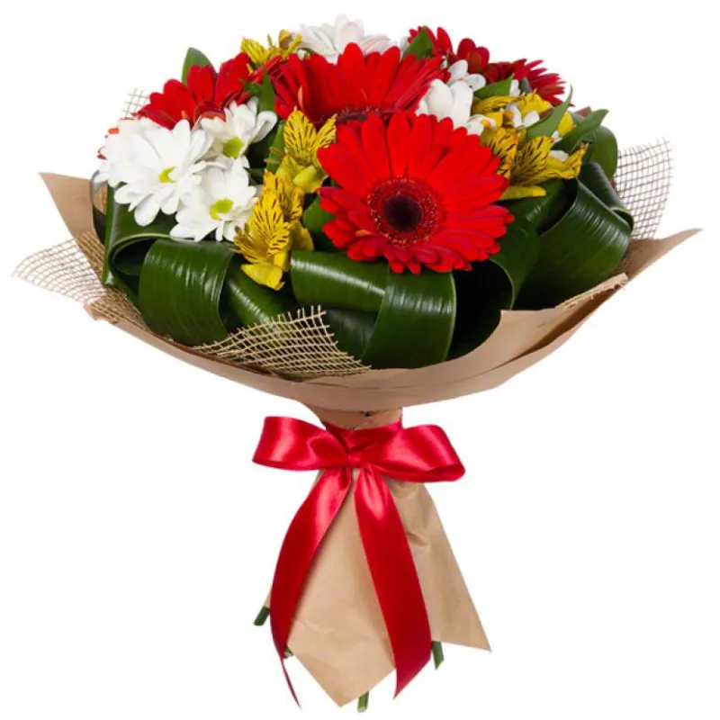Букет из гербер, хризантемы и альстромерии, доставка Большая Глушица